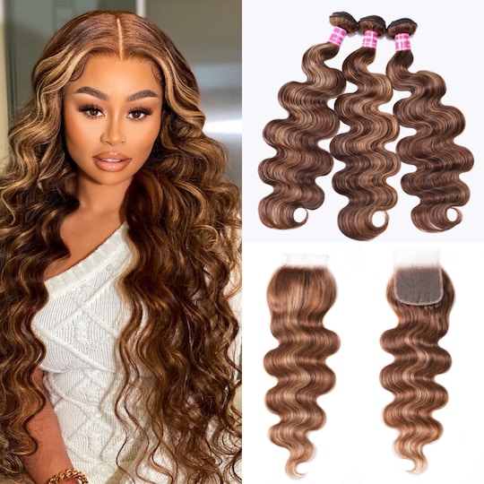  Body Wave 3 Bundles With Undetectable Light Honey Blonde Color 4x4 Lace Closure