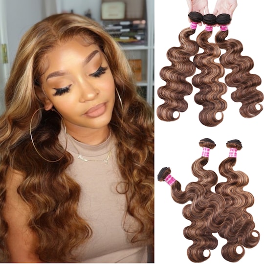  Three Bundles High Quality Body Wave TL412 Honey Brown Blonde 100% Human Hair Weave