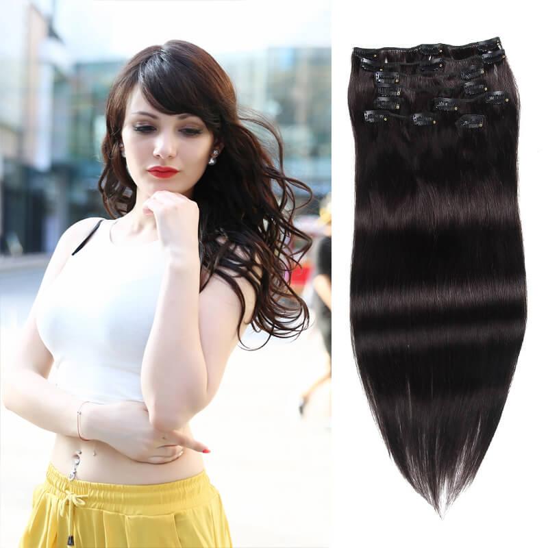 Black The Best Clip In Human Hair Extensions Silk Seam Clip-In