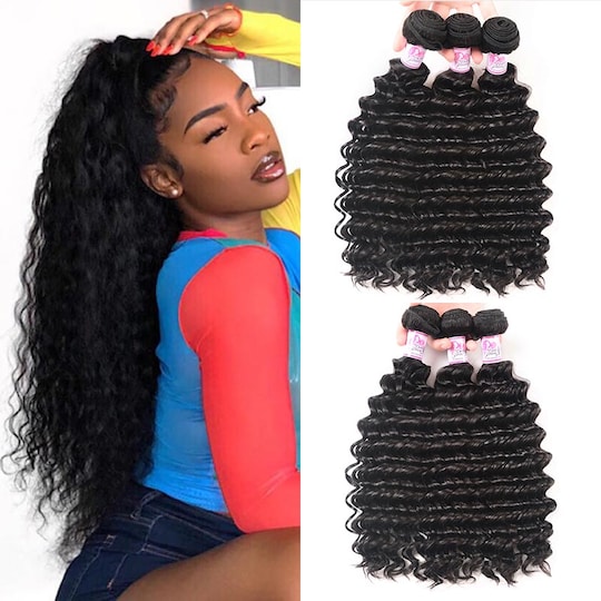  Indian Remy Hair Deep Wave 3Bundles Weave