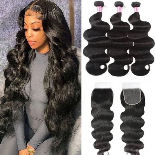  Invisible 5x5 HD Lace Closure Body Wave with 3 Bundles Top Quality Free Part Human Hair Bundles
