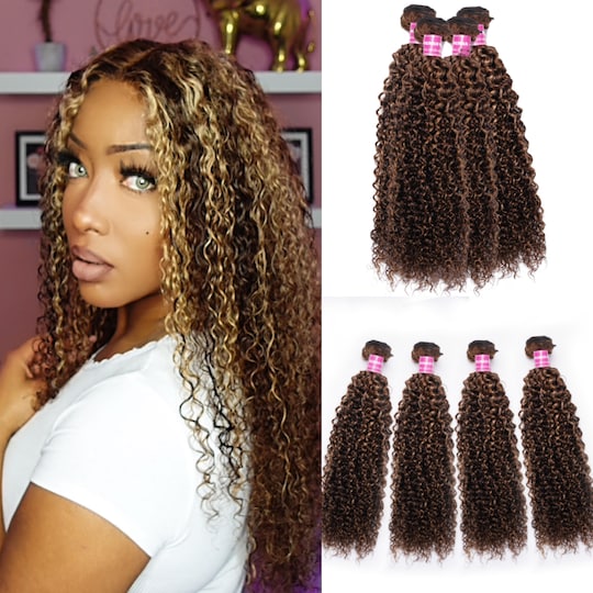  Invisible TL412 Honey Blonde Jerry Curly Unprocessed Humna Hair 4 Bundles Deals