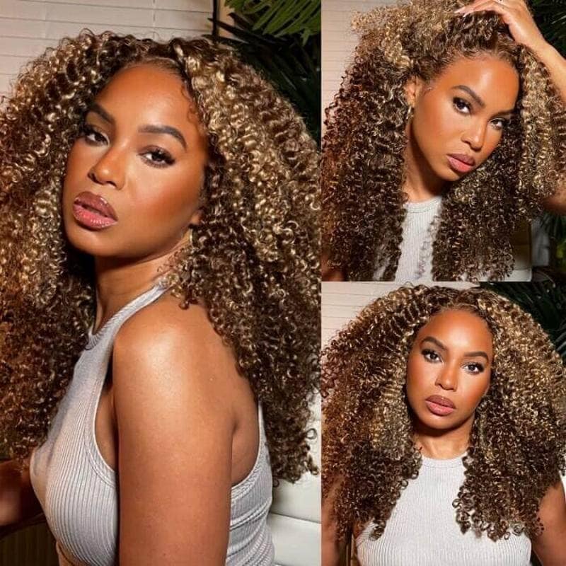 Beautyforever Affordable Kinky Curly TL412 Honey Blonde Highlight 13x4 Lace Front Wigs With Babyhair