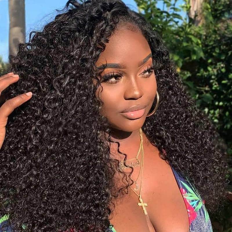 Beautyforever Affordable Natural Black Kinky Curly T Part Lace Wigs Real Hair Wigs Pre plucked