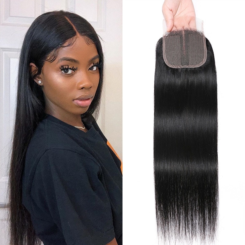 Beautyforever 1 PCS T Part Lace Closure Virgin Human Hair Middle Part Straight Hair